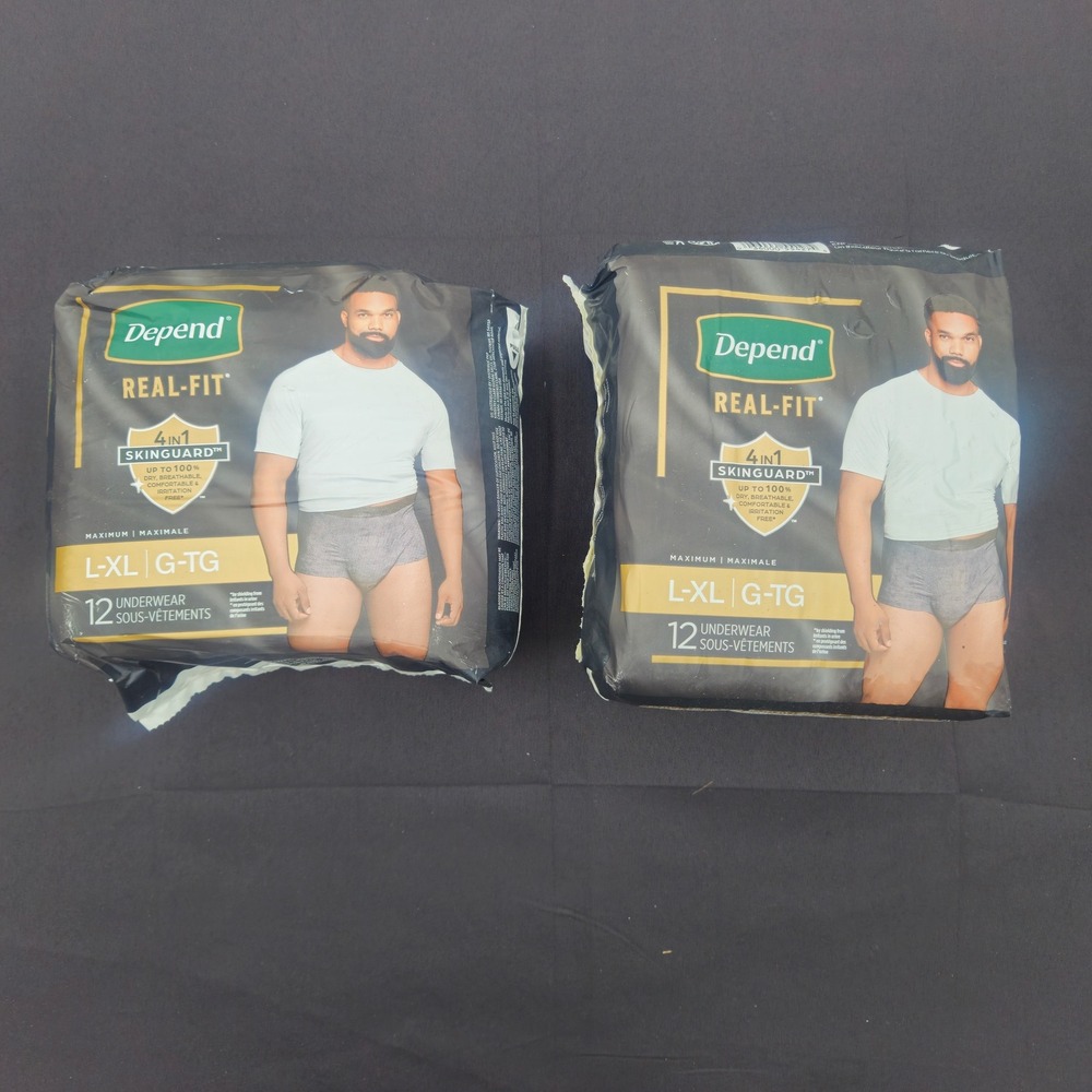 Depend Real Fit Underwear for Men Size L/XL 24Ct Maximum Absorbency Gray